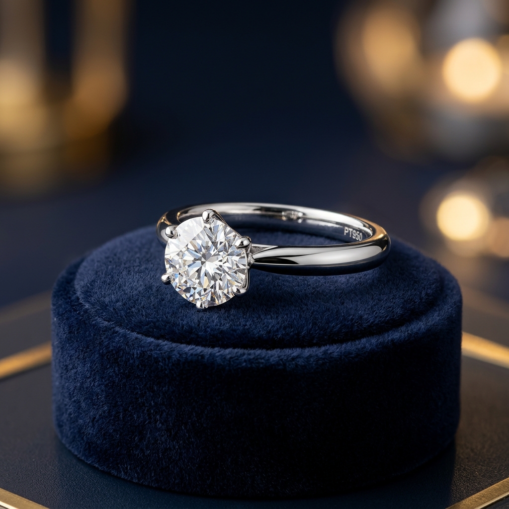 Luxury solitaire ring on podium